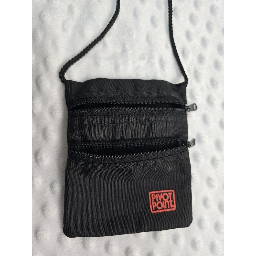 Pivot Point Cosmetology Change Purse Black Crossbody Double Zip Slots Hair Clips